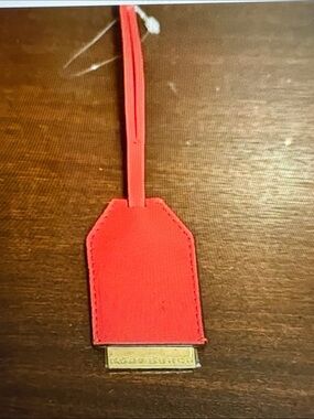 Tory Burch Red Leather Luggage Tag/ bag charm with Gold Accent in coral
